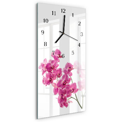 Vertikálne sklenené hodiny na stenu Orchidey