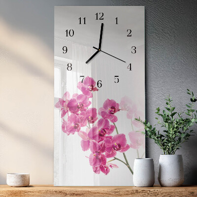 Vertikálne sklenené hodiny na stenu Orchidey