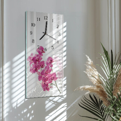 Vertikálne sklenené hodiny na stenu Orchidey