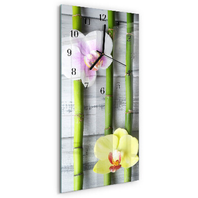 Vertikálne sklenené hodiny na stenu Orchidea bambus