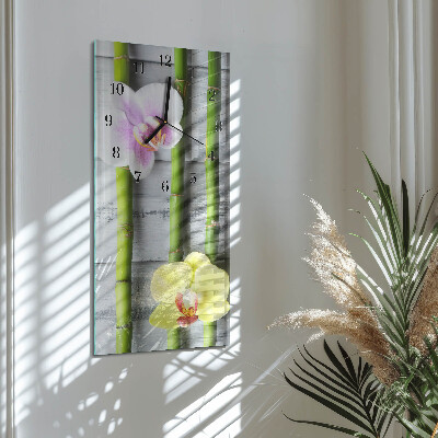 Vertikálne sklenené hodiny na stenu Orchidea bambus