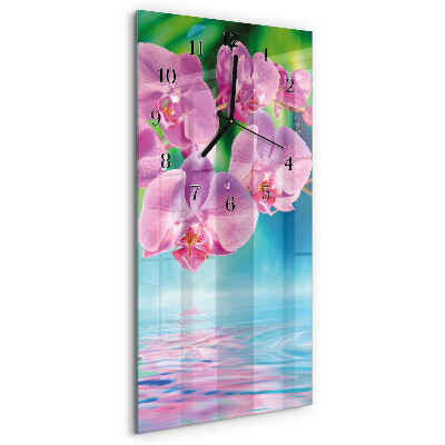 Hodiny na skle vertikálne Orchidey