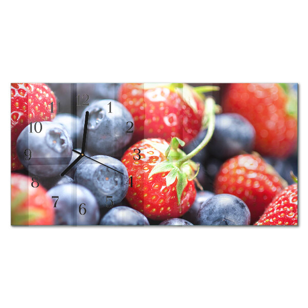 Horizontálne sklenené hodiny na stenu Čučoriedky a černice