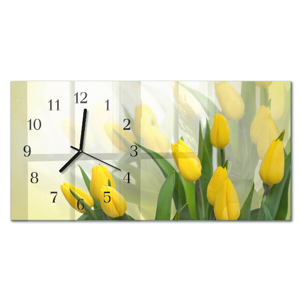 Horizontálne sklenené hodiny na stenu Záhradné tulipány