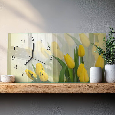 Horizontálne sklenené hodiny na stenu Záhradné tulipány